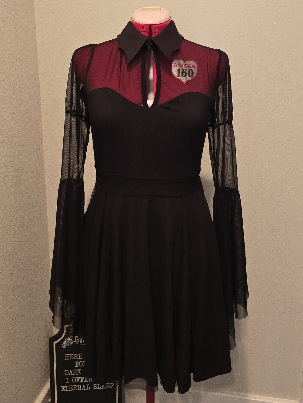 Killstar Black Mesh Yoke Long-Sleeve Midi Dress with Keyhole